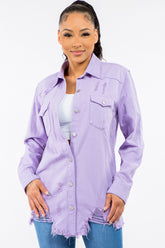 American Bazi Women's Frayed Hem Distressed Denim Jacket - Edgy Vintage Style